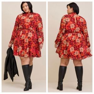Torrid NWT Mini Clip Dot Blouson Sleeve Dress Red Floral SZ 2X